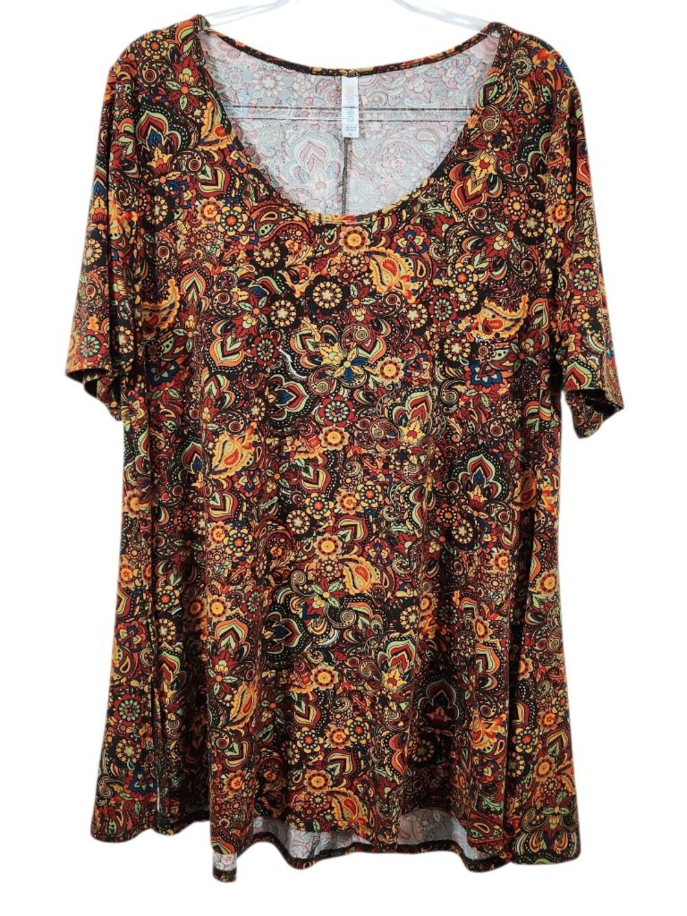 Lularoe Womens XL Top Paisley Print Tunic Style Short Sleeved Blouse Scoop Neck